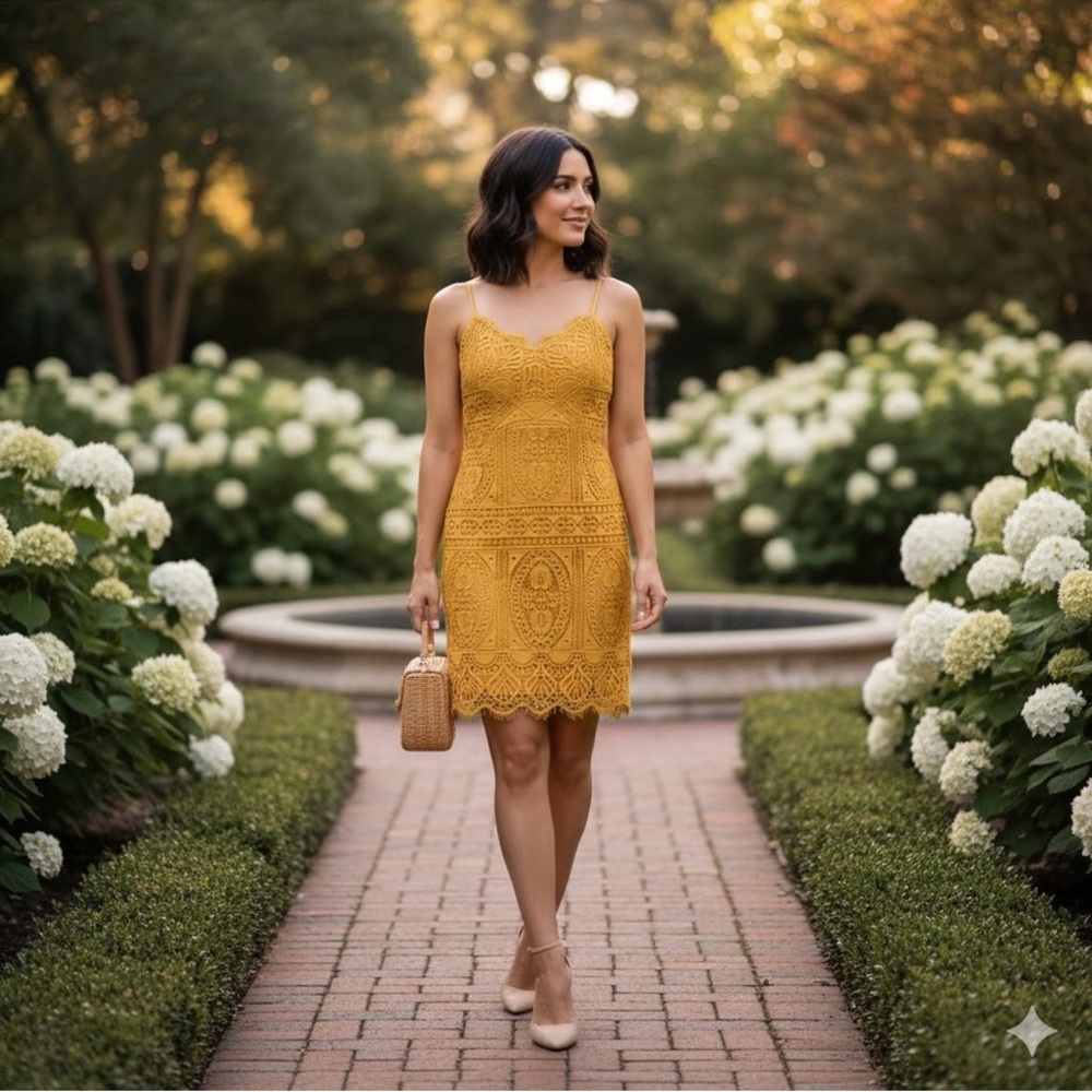 NWT One One Six mustard lace dress size small